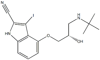 4-[(S)-3-[(1,1-ジメチルエチル)アミノ]-2-ヒドロキシプロポキシ]-3-ヨード-1H-インドール-2-カルボニトリル 化学構造式