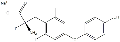 (S)-2-アミノ-3-[4-(4-ヒドロキシフェノキシ)-2,6-ジヨードフェニル]-2-ヨードプロパン酸ナトリウム 化学構造式