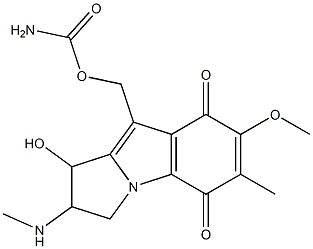 カルバミド酸[2,3,5,8-テトラヒドロ-1-ヒドロキシ-7-メトキシ-6-メチル-2-(メチルアミノ)-5,8-ジオキソ-1H-ピロロ[1,2-a]インドール-9-イル]メチル 化学構造式