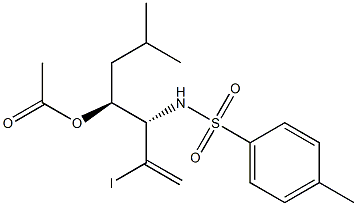 酢酸(1S)-1-[(S)-1-(トシルアミノ)-2-ヨード-2-プロペニル]-3-メチルブチル 化学構造式