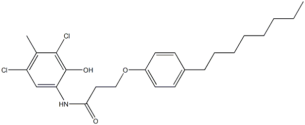 2-[3-(4-オクチルフェノキシ)プロパノイルアミノ]-4,6-ジクロロ-5-メチルフェノール 化学構造式