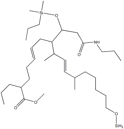 (5Z,8R,10E)-8-[(1R)-1-(ジメチルプロピルシロキシ)-2-(N-プロピルカルバモイル)エチル]-9,12-ジメチルプロピルシロキシ-5,10-ヘプタデカジエン酸メチル 化学構造式