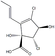 [1S,4S,5S,(-)]-3,5-Dichloro-1,4-dihydroxy-2-(1-propenyl)-2-cyclopentene-1-carboxylic acid 结构式