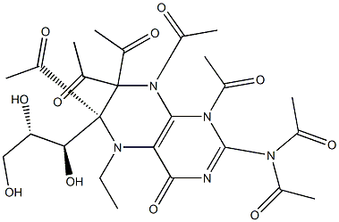 (6R)-1,6,7,7,8-ペンタアセチル-2-(ジアセチルアミノ)-6-[(1R,2S)-1,2,3-トリヒドロキシプロピル]-5-エチル-5,6,7,8-テトラヒドロプテリジン-4(1H)-オン 化学構造式