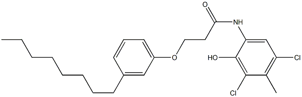 2-[3-(3-Octylphenoxy)propanoylamino]-4,6-dichloro-5-methylphenol Struktur