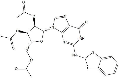 N-(1,3-Benzodithiol-2-yl)-2'-O,3'-O,5'-O-triacetylguanosine Structure