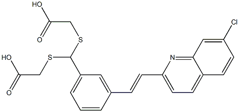 [3-[(E)-2-(7-クロロ-2-キノリニル)エテニル]ベンジリデンビス(チオ)]ビス(酢酸) 化学構造式