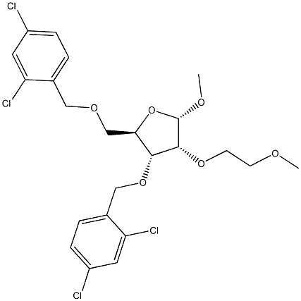 Methyl 3,5-Di-O-(2,4-dichloro-benzyl)-2-O-(methoxy -ethyl)-alpha-D-ribofuranoside Struktur