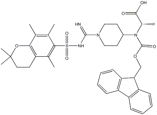 (S)-N-alpha-(9-Fluorenylmethyloxycarbonyl)-N'-(2,2,5,7,8-pentamethylchroman-6-sulfonyl-amidino)-4-piperidylalanine Struktur