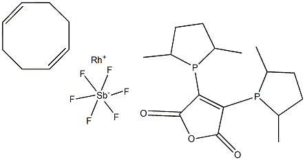 (-)-2,3-Bis[(2R,5R)-2,5-dimethylphospholanyl]maleic anhydride(1,5-cyclooctadiene)rhodium(I) hexafluoroantimonate Struktur
