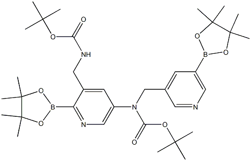 tert-Butyl {[5-(4,4,5,5-tetramethyl-1,3,2-dioxaborolan-2-yl)pyridin-3-yl]methyl}carbamate, 3-{[(tert-Butoxycarbonyl)amino]methyl}-5-(4,4,5,5-tetramethyl-1,3,2-dioxaborolan-2-yl)pyridine Structure