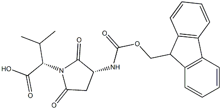 (2S)-2-[(3R)-3-({[(9H-fluoren-9-yl)methoxy]carbonyl}amino)-2,5-dioxopyrrolidin-1-yl]-3-methylbutanoic acid Struktur