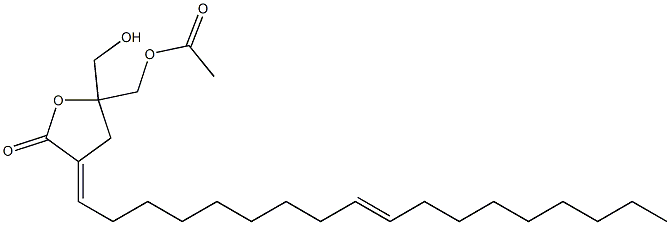 5--((acetyloxy)methyl)-5-(hydroxymethyl)-3-(9-octadecenylidene)tetrahydro-2-furanone Struktur