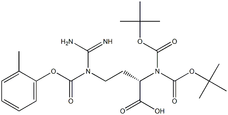 (S)-N-2-Benzyloxycarbonyl-N,N-bis-t-butyloxycarbonyl-2-amino-4-guanidino-butyric acid Struktur