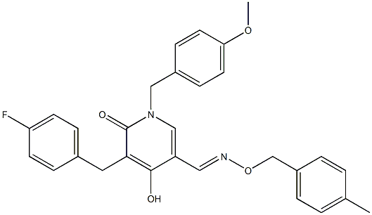5-(4-fluorobenzyl)-4-hydroxy-1-(4-methoxybenzyl)-6-oxo-1,6-dihydro-3-pyridinecarbaldehyde O-(4-methylbenzyl)oxime Struktur