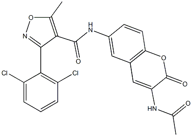 N4-[3-(acetylamino)-2-oxo-2H-chromen-6-yl]-3-(2,6-dichlorophenyl)-5-methylisoxazole-4-carboxamide Struktur