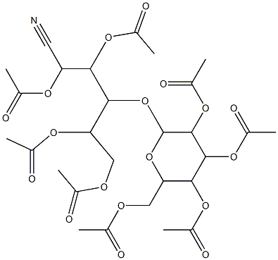 3,4-di(acetyloxy)-1-[(acetyloxy)(cyano)methyl]-2-({3,4,5-tri(acetyloxy)-6-[(acetyloxy)methyl]tetrahydro-2H-pyran-2-yl}oxy)butyl acetate Struktur