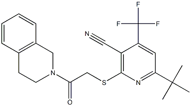 6-(tert-butyl)-2-({2-[3,4-dihydro-2(1H)-isoquinolinyl]-2-oxoethyl}sulfanyl)-4-(trifluoromethyl)nicotinonitrile Structure