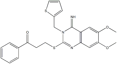 3-{[4-imino-6,7-dimethoxy-3-(2-thienylmethyl)-3,4-dihydro-2-quinazolinyl]sulfanyl}-1-phenyl-1-propanone Struktur
