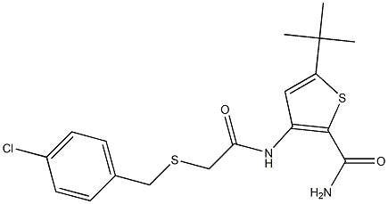 5-(tert-butyl)-3-({2-[(4-chlorobenzyl)thio]acetyl}amino)thiophene-2-carboxa mide 化学構造式