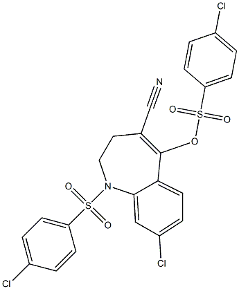 8-chloro-1-[(4-chlorophenyl)sulfonyl]-4-cyano-2,3-dihydro-1H-1-benzazepin-5-yl 4-chlorobenzene-1-sulfonate,,结构式
