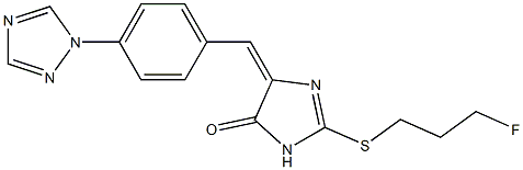2-[(3-fluoropropyl)sulfanyl]-5-{(E)-[4-(1H-1,2,4-triazol-1-yl)phenyl]methylidene}-3,5-dihydro-4H-imidazol-4-one Struktur