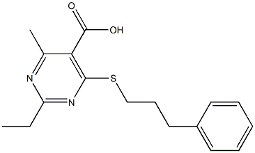 2-ethyl-4-methyl-6-[(3-phenylpropyl)thio]pyrimidine-5-carboxylic acid Struktur