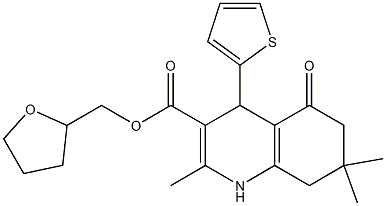 tetrahydrofuran-2-ylmethyl 2,7,7-trimethyl-5-oxo-4-thien-2-yl-1,4,5,6,7,8-hexahydroquinoline-3-carboxylate Struktur