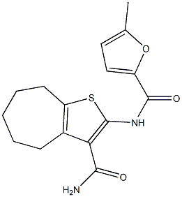 N-[3-(aminocarbonyl)-5,6,7,8-tetrahydro-4H-cyclohepta[b]thien-2-yl]-5-methyl-2-furamide Struktur