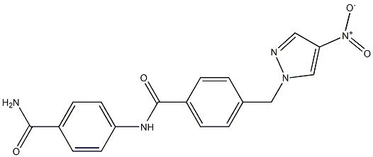 N-[4-(aminocarbonyl)phenyl]-4-({4-nitro-1H-pyrazol-1-yl}methyl)benzamide Struktur