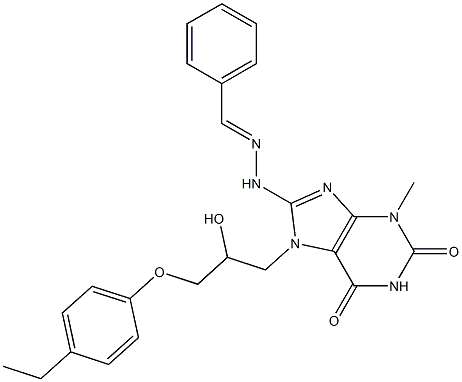 benzaldehyde {7-[3-(4-ethylphenoxy)-2-hydroxypropyl]-3-methyl-2,6-dioxo-2,3,6,7-tetrahydro-1H-purin-8-yl}hydrazone Struktur