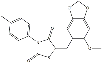 5-[(6-methoxy-1,3-benzodioxol-5-yl)methylene]-3-(4-methylphenyl)-1,3-thiazolidine-2,4-dione Struktur