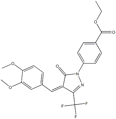 ethyl 4-[4-(3,4-dimethoxybenzylidene)-5-oxo-3-(trifluoromethyl)-4,5-dihydro-1H-pyrazol-1-yl]benzoate,,结构式