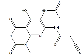 N-[6-(acetylamino)-5-hydroxy-1,3-dimethyl-2,4-dioxo-1,2,3,4-tetrahydropyrido[2,3-d]pyrimidin-7-yl]-2-cyanoacetamide Struktur