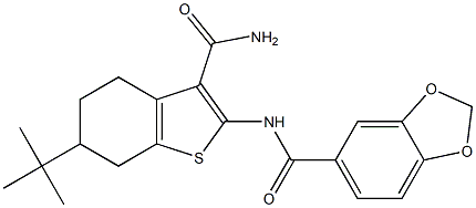 N-[3-(aminocarbonyl)-6-tert-butyl-4,5,6,7-tetrahydro-1-benzothien-2-yl]-1,3-benzodioxole-5-carboxamide Struktur