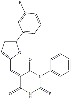 5-{[5-(3-fluorophenyl)-2-furyl]methylene}-1-phenyl-2-thioxodihydropyrimidine-4,6(1H,5H)-dione,,结构式