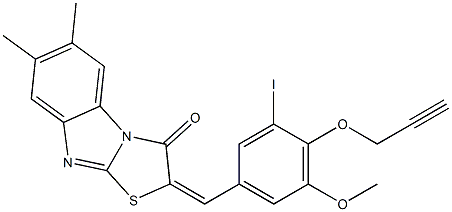 2-[3-iodo-5-methoxy-4-(2-propynyloxy)benzylidene]-6,7-dimethyl[1,3]thiazolo[3,2-a]benzimidazol-3(2H)-one 结构式