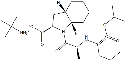 (2S,3aS,7aS)-1-[(2S)-2-[[(1S)-1-[(1-methylethoxy) carbonyl]butyl]-amino]propanoyl]octahydro-1H-indole-2-carboxylic acid,tert-butyl amine salt. Struktur