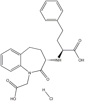 (3S)-1-(Carboxymethyl)-3-[[(1S)-1-(carboxy)-3-phenylpropyl]amino]-2,3,4,5-tetrahydro-1H-1-benzazepin-2-one hydrochloride Struktur