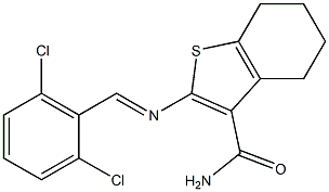 2-{[(E)-(2,6-dichlorophenyl)methylidene]amino}-4,5,6,7-tetrahydro-1-benzothiophene-3-carboxamide Struktur