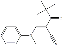 (E)-2-(2,2-dimethylpropanoyl)-3-(ethylanilino)-2-propenenitrile Struktur
