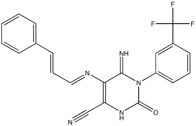 6-imino-2-oxo-5-{[(E,2E)-3-phenyl-2-propenylidene]amino}-1-[3-(trifluoromethyl)phenyl]-1,2,3,6-tetrahydro-4-pyrimidinecarbonitrile Struktur