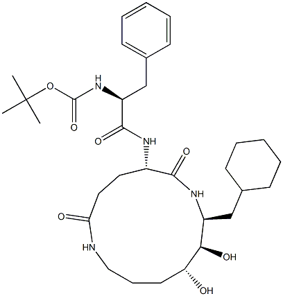 (5S,8S,9R,10R)-5-[(S)-2-(tert-Butyloxycarbonylamino)-3-phenylpropanoylamino]-8-cyclohexylmethyl-9,10-dihydroxy-1,7-diazacyclotridecane-2,6-dione 结构式