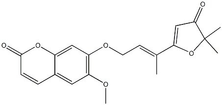 7-[(E)-3-[(4,5-Dihydro-5,5-dimethyl-4-oxofuran)-2-yl]-2-butenyloxy]-6-methoxy-2H-1-benzopyran-2-one Struktur