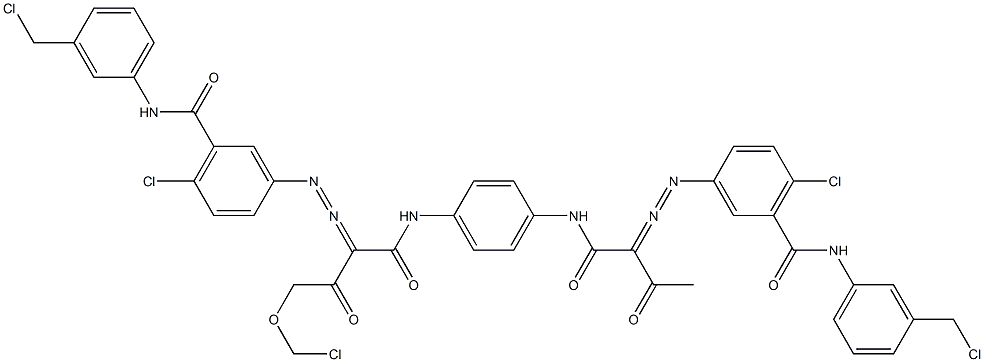 3,3'-[2-(Chloromethoxy)-1,4-phenylenebis[iminocarbonyl(acetylmethylene)azo]]bis[N-[3-(chloromethyl)phenyl]-6-chlorobenzamide],,结构式