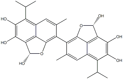 (2S,2'S)-5,5'-Diisopropyl-7,7'-dimethyl[8,8'-bi(2H-1-oxaacenaphthylene)]-2,2',3,3',4,4'-hexol 结构式