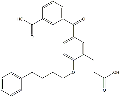 5-(3-カルボキシベンゾイル)-2-(4-フェニルブチルオキシ)ベンゼンプロパン酸 化学構造式