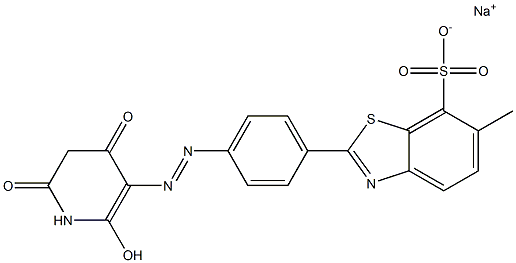 2-[4-(1,2,3,4-Tetrahydro-2,4-dioxo-6-hydroxypyridin-5-ylazo)phenyl]-6-methylbenzothiazole-7-sulfonic acid sodium salt Struktur
