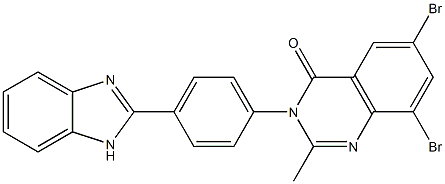 3-[4-(1H-ベンゾイミダゾール-2-イル)フェニル]-6,8-ジブロモ-2-メチルキナゾリン-4(3H)-オン 化学構造式