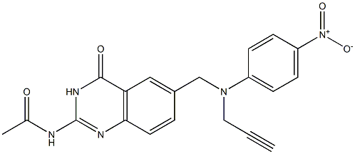 2-Acetylamino-6-[N-(4-nitrophenyl)-N-(2-propynyl)aminomethyl]quinazolin-4(3H)-one 结构式